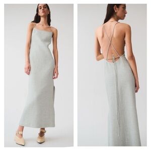 Matin Lucca Backless Dress in Pale Blue Size 8 Stretch Viscose Puckered Texture